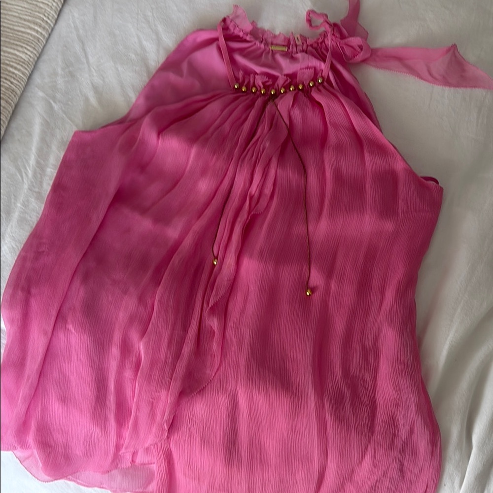 Pink Sheer Halter Top with Gold Accents